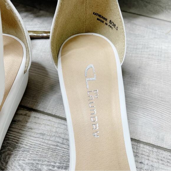 CL by Laundry Katherine Faux Leather Jeweled Low Wedge Sandals White Size 8M - Picture 5 of 9